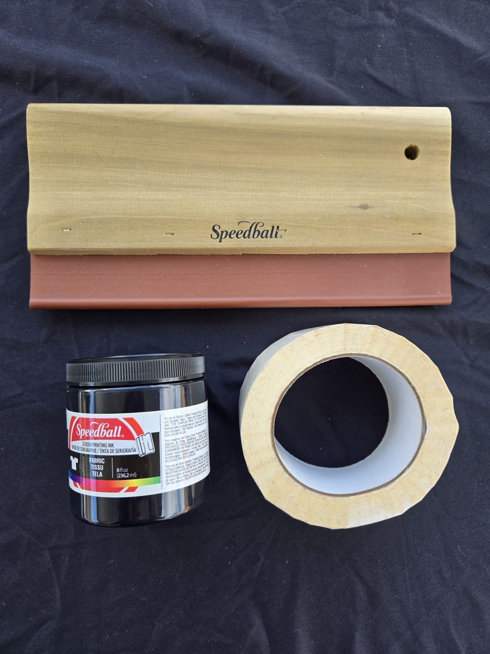 Speedball Screen Printing Ink Black 8 oz  And 9 inch Squeegee + tape